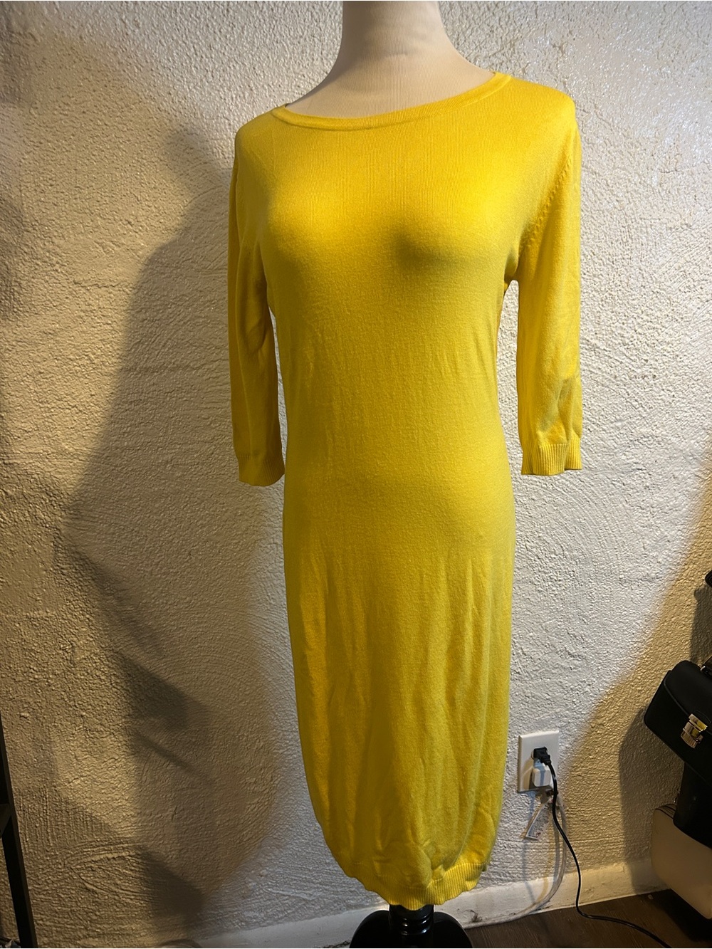 Yellow Boatneck Midi Knit Dress